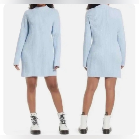 BP MOCK NECK LONG SLEEVE BLEND COTTON RIBBED SWEATER DRESS LARGE BP457808MI NEW - Picture 2 of 3